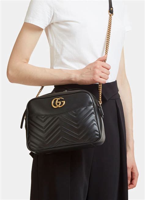 gucci nero leather shoulder bag|Gucci marmont shoulder bag.